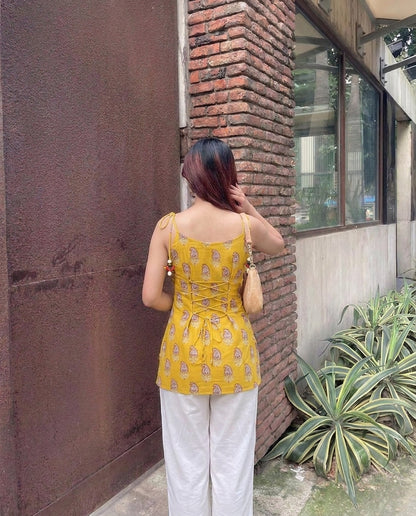 Alaya Mustard Print Camisole Kurti
