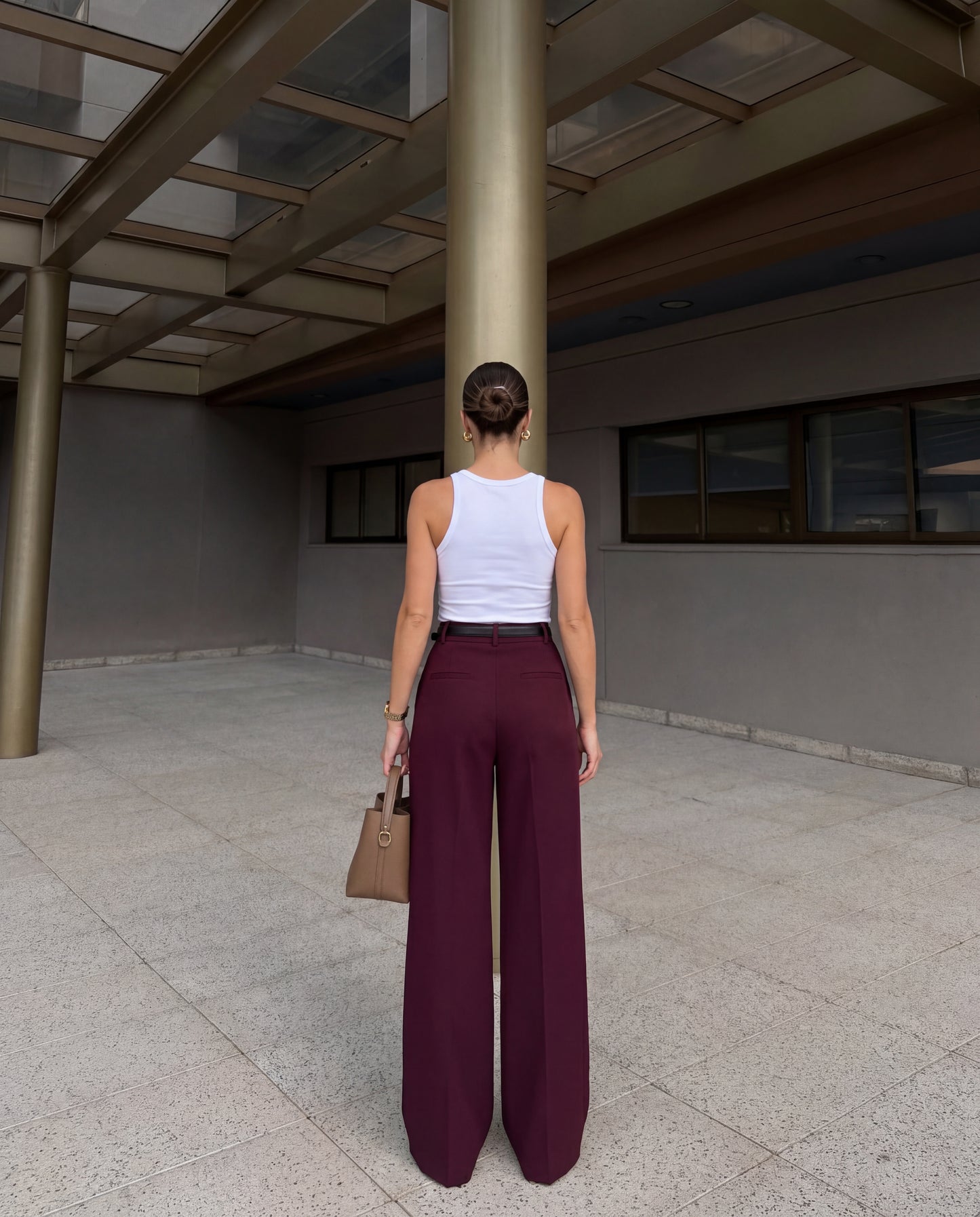 Maroon High-Rise Wide-Leg Pants
