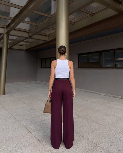 Maroon High-Rise Wide-Leg Pants
