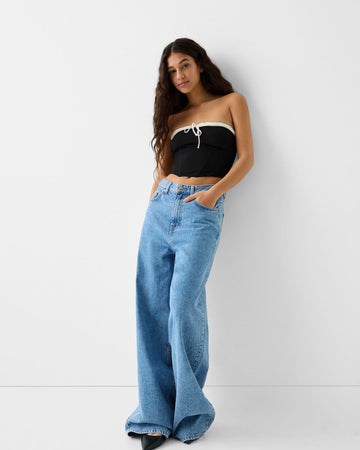 gathered-bandeau-top,RUFFLED BANDEAU TOP,topwear,tops,casual,streetwear,knitted,ribbed,black,solid,gathered,slim fit,bandeau,crop,off shoulder,