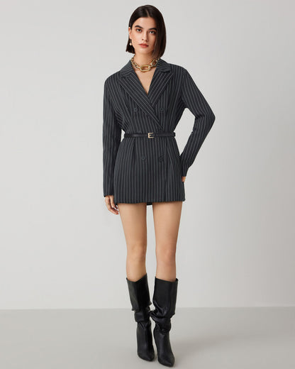 topwear,tops,formal, semi-formal,creative workwear, minimal, summer,woven,polycotton,yarn dyed,black,pinstripes, stripes,pinstripes,button,relaxed fit,blazer,longline,straight hem,notch collar,long sleeves,OY2006, 25060038GG"