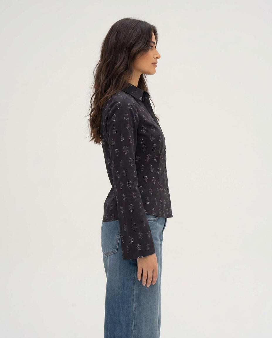 Floral Flared Sleeve Fitted Sleeve Shirt