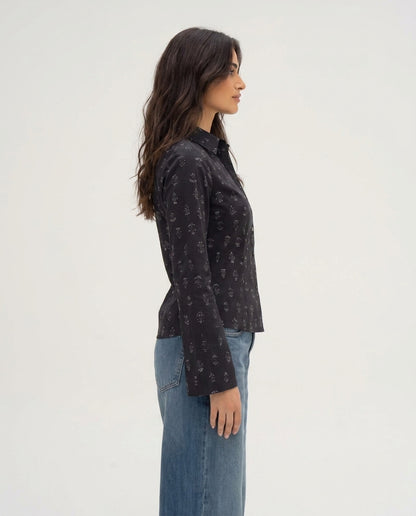 Floral Flared Sleeve Fitted Sleeve Shirt