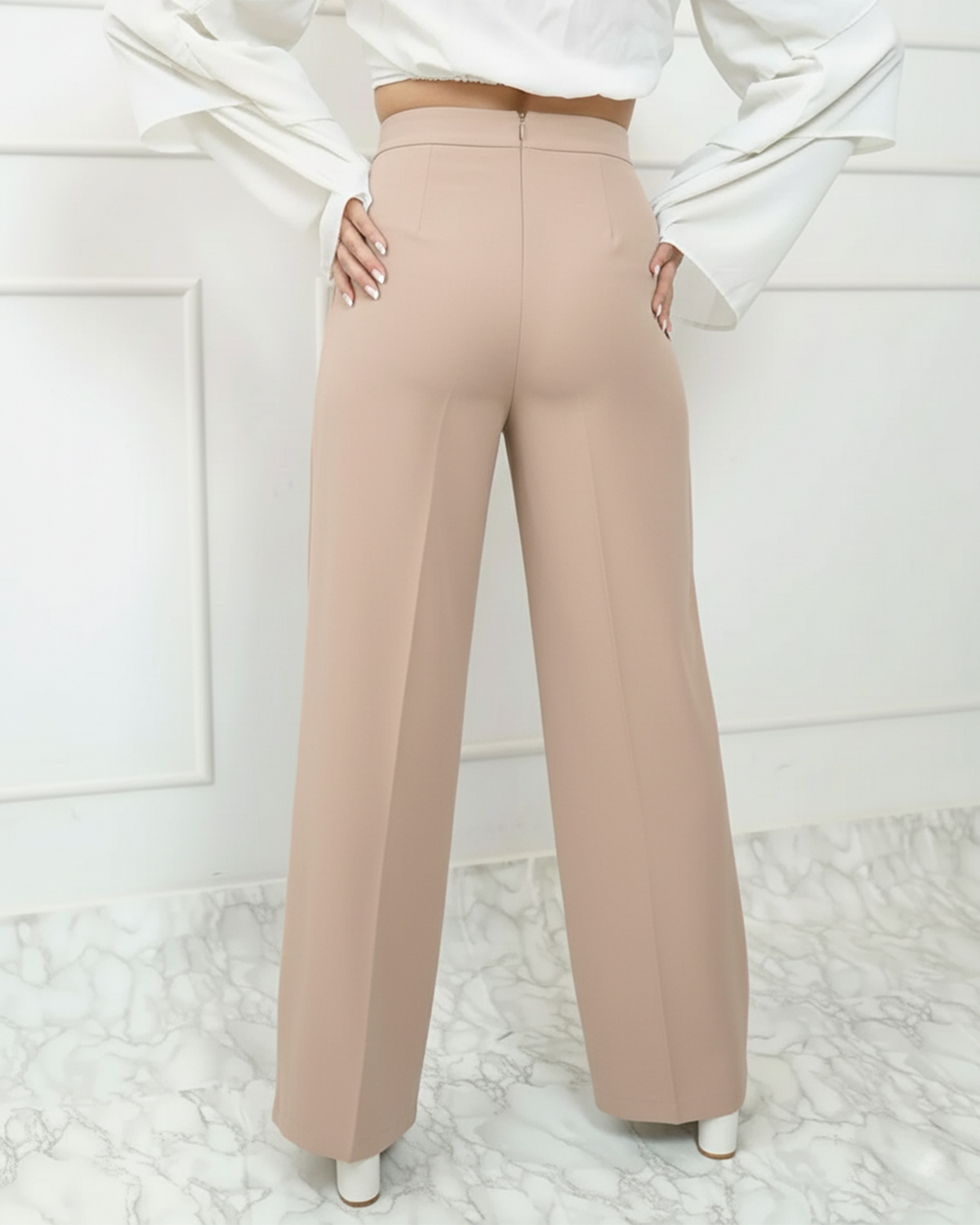 bottomwear,pants,semi-formal,business outfit,stretchable,polyester, spandex,beige,pleated,straight fit,straight,full length,high rise	24090009GG, oy956