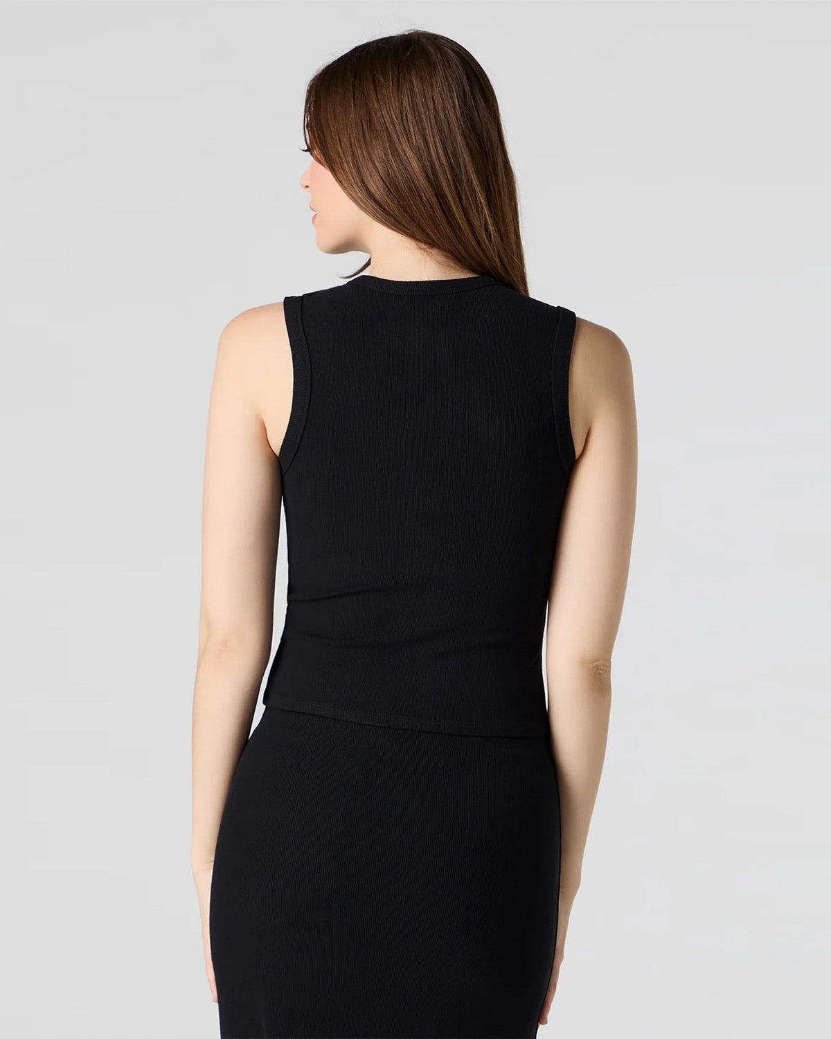 coord sets,bottomwear, topwear,casual chic, outddoors, vacation, lunch date, summer,urban fit, genz, minimal,knitted,ribbed,,,black,solid,,,buttons,slim fit top,fitted top,waist length,straight hem,crew neck,no straps,sleeveless,sleeveless,button up,skirts,pencil skirt,full length,straight hem,mid rise waist,no pockets, OY3051, 25070022GG