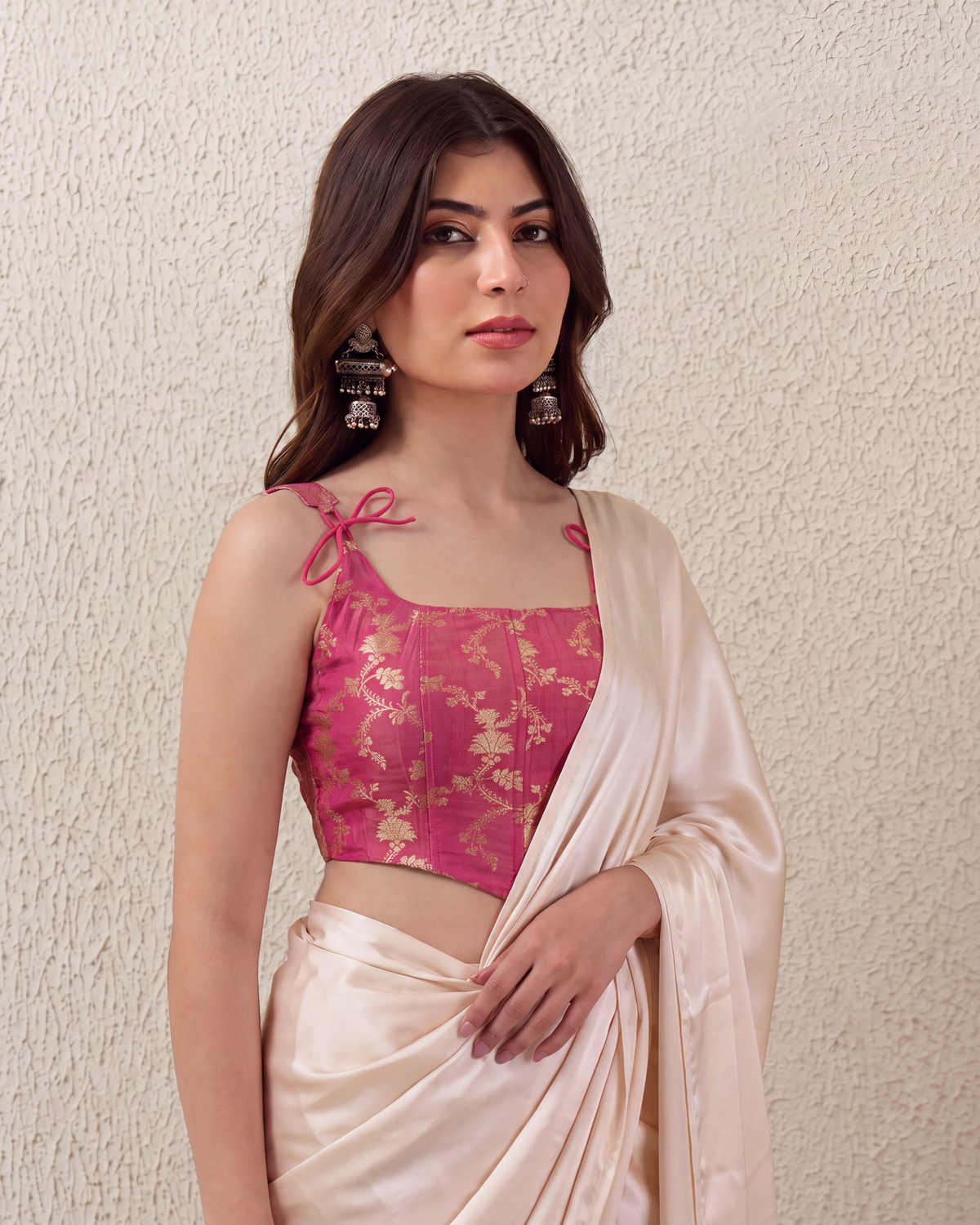 Light Pink Brocade Saree Corset Blouse