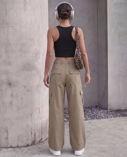 Curved Stripe Baggy Fit Brown Cargo Pants