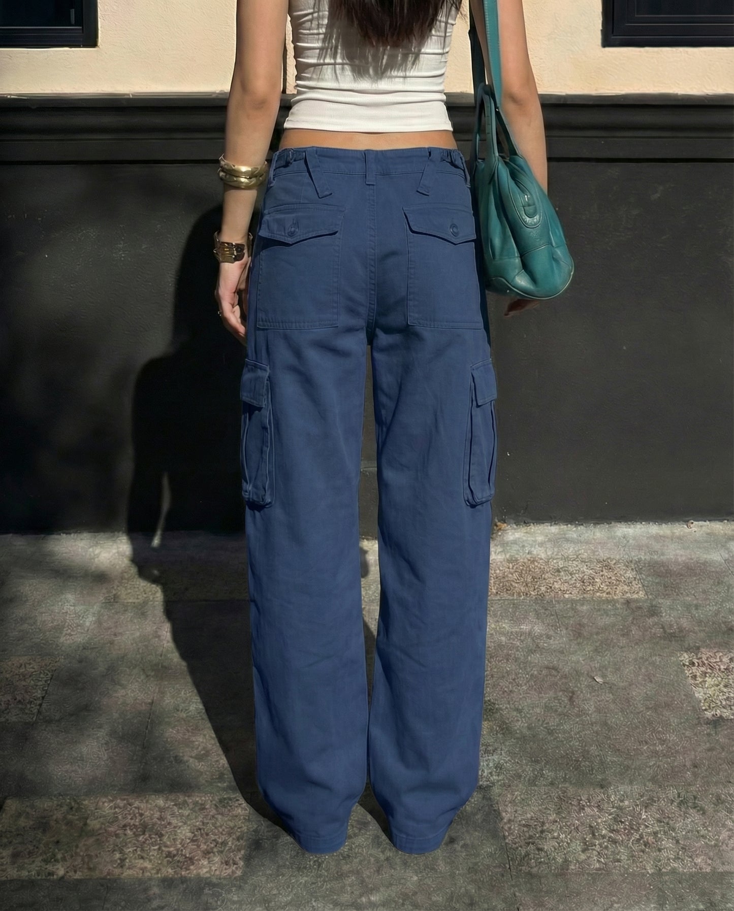 Navy Blue Wide Leg Adjustable Cargo