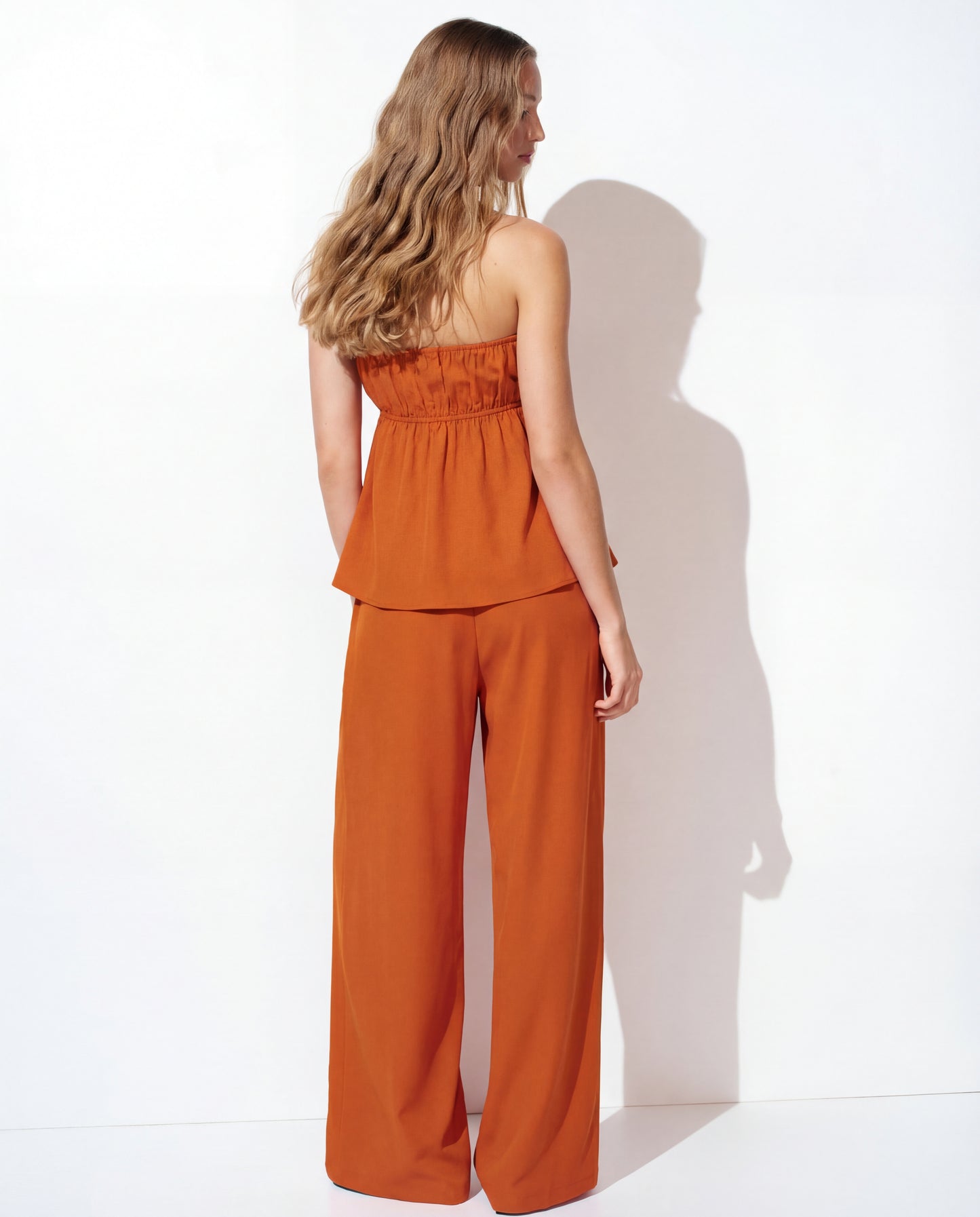 Burnt Orange Bandeau Top And Pants Co Ord Set