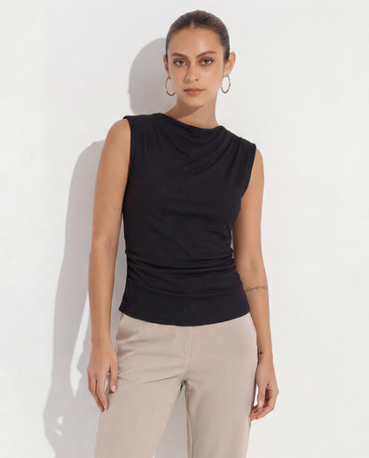 Midnight Black Cowl Neck Top