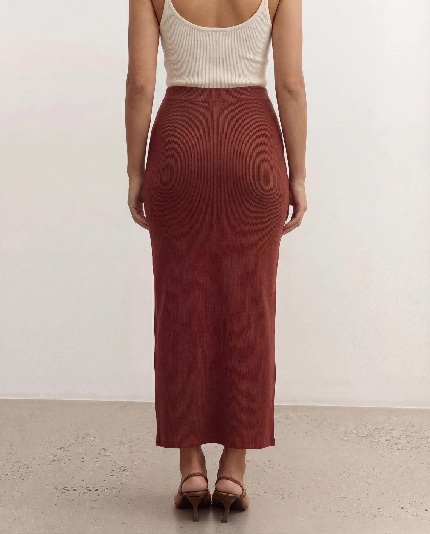 Ribbed Slit Ring Detail Slit Skirt