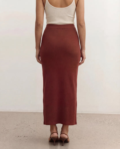 Ribbed Slit Ring Detail Slit Skirt