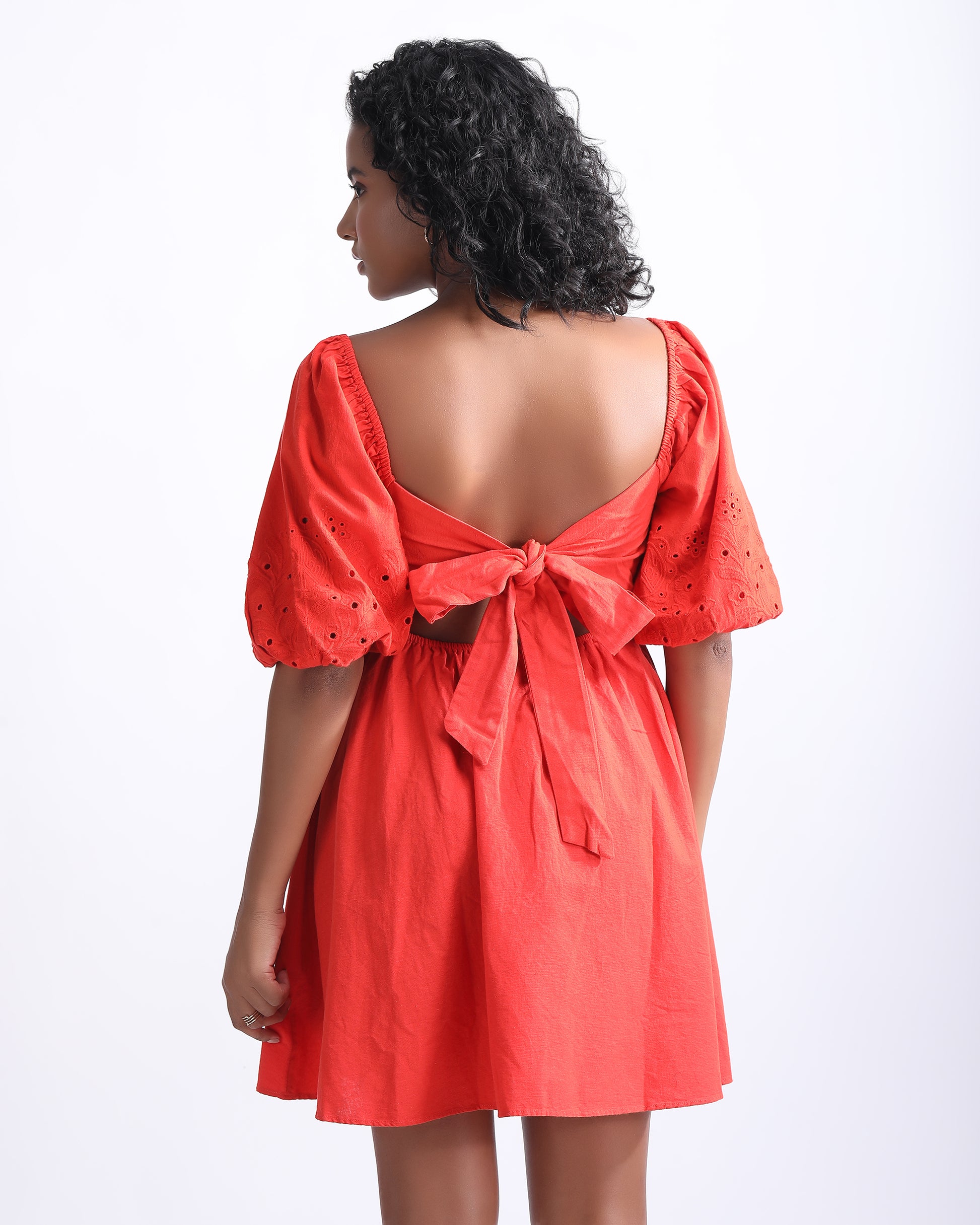 SCHIFFLI PUFF SLEEVES MINI DRESS,above knee, cotton, dresses, fit and flare, puff sleeves, red, regular fit, schiffli, short sleeves, solid, square neck, straight, summer, textured, vacation, woven,schiffli-puff-sleeves-mini-dress-red,Color- Red
Neck- Square Neck
Type- Fit &amp; Flare
Sleeve- Puff Sleeves
Fit- Regular Fit
Print/Pattern- Solid
Length- Mini
Fabric- Cotton
Closure- Tie Knot Back
Detail- Schiffli Embroidery