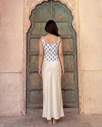 Floral Corset Top With Ivory Satin Skirt