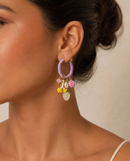 Lilac Charm Hoop Earrings