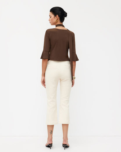 Brown Ribbed Front Split Top