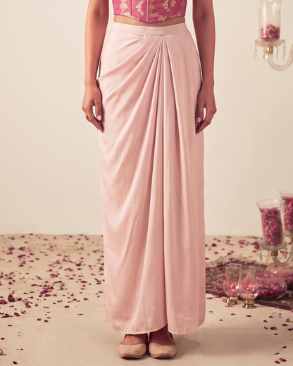 Light Pink Brocade Top and Satin Skirt Set