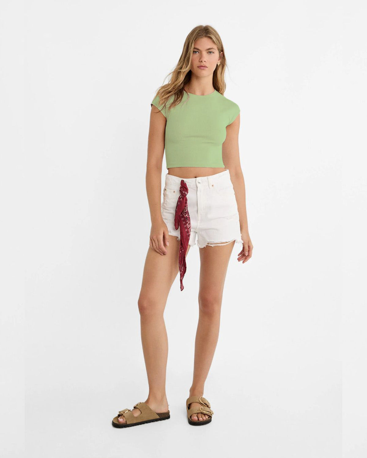 topwear,tops,casual,summer, streetwear,knitted, stretchable,cotton, ribbed,green,solid,slim fit,fitted,crop,crew neck,cap sleeves,short sleeves,25040002GG, OY1247