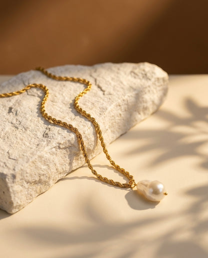 Golden Pearl Pendant Necklace