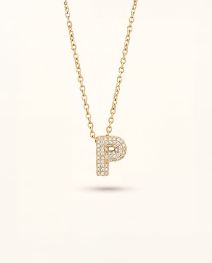 The P Rhinestone Anti Tarnish Necklace - Gold