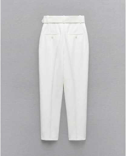 Belted Tapered Pants With Belt - White