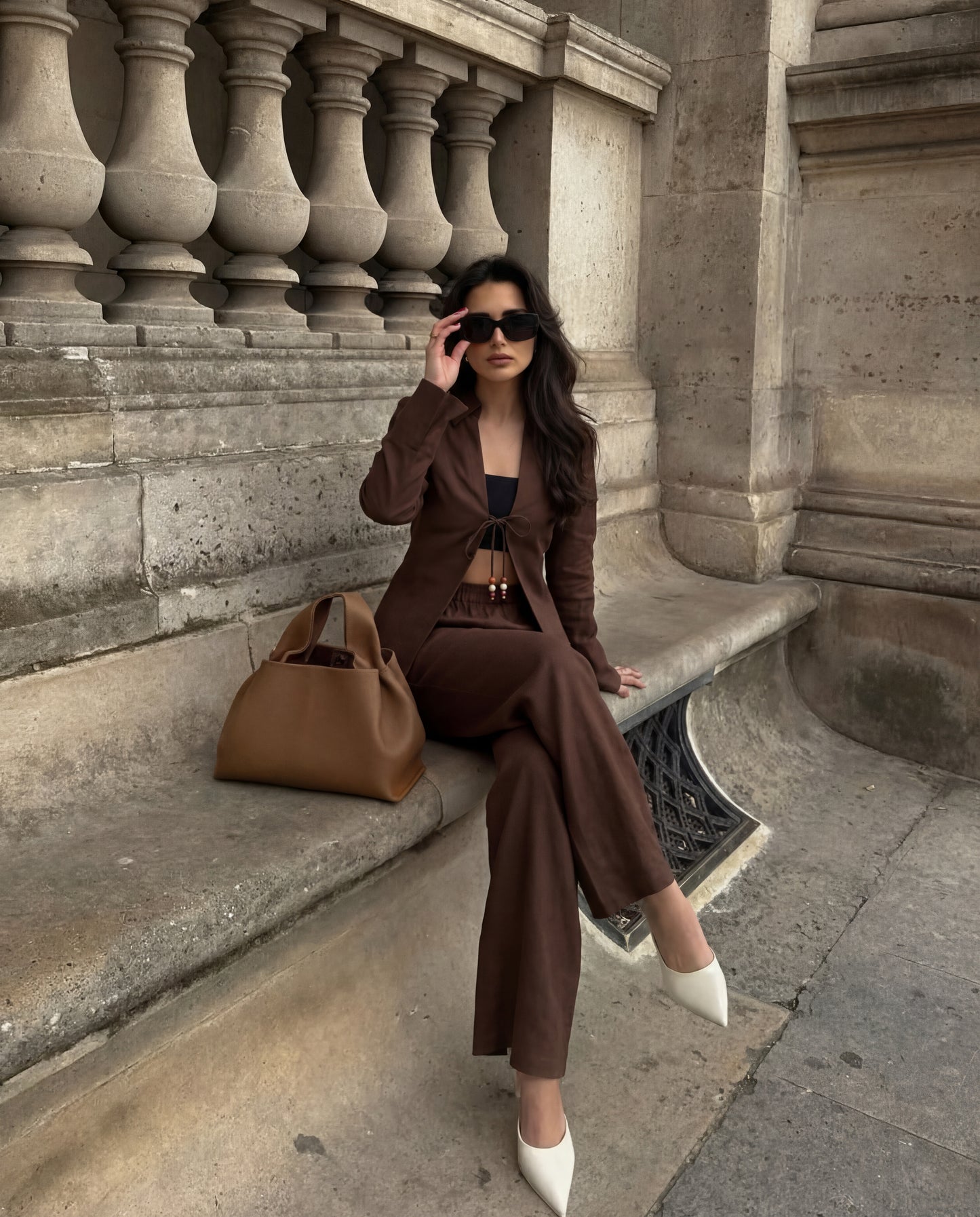 Coffee Tie Up Cotton Top And Pant Co-Ord Set