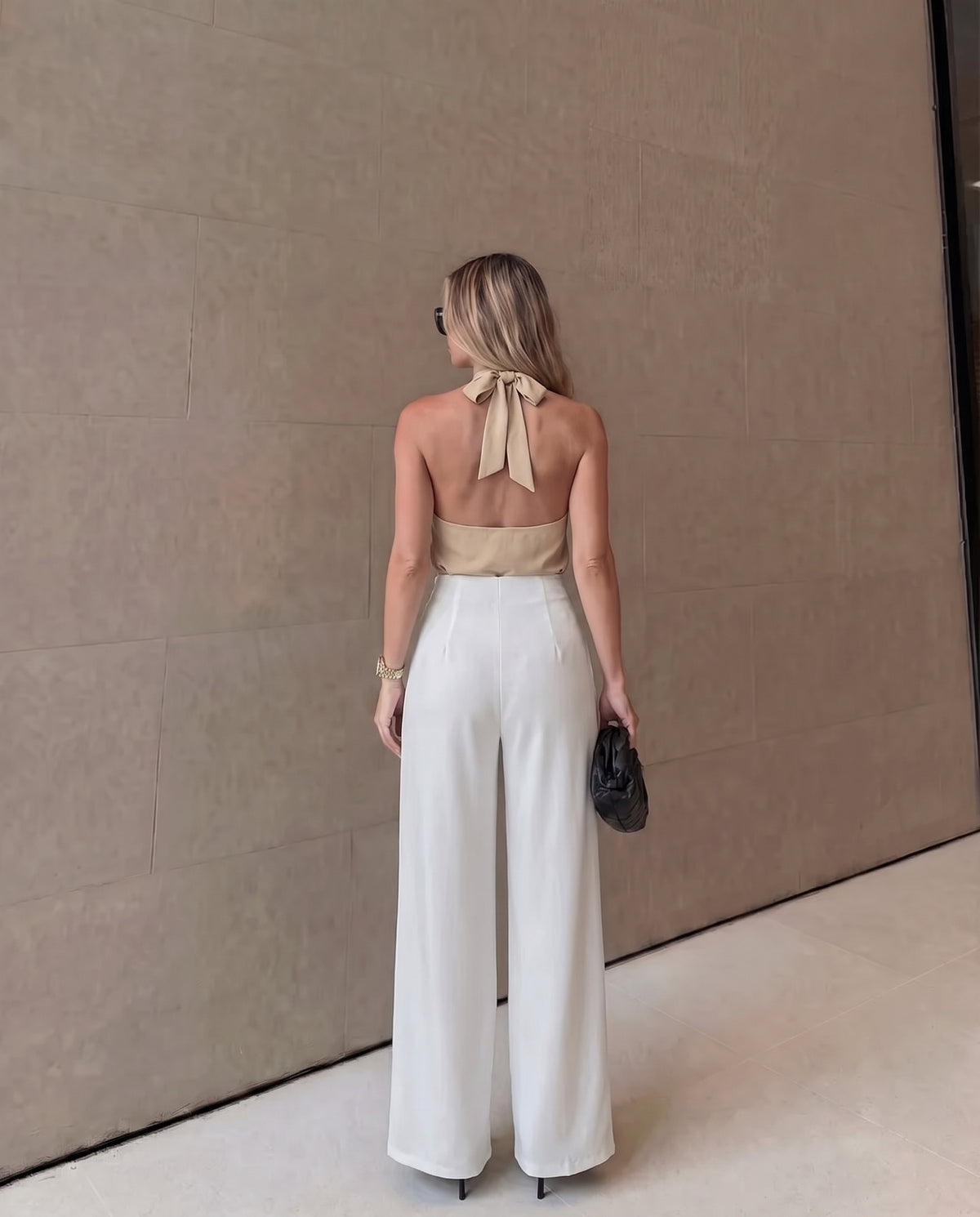 Sculpted Waist Pleated White Trousers