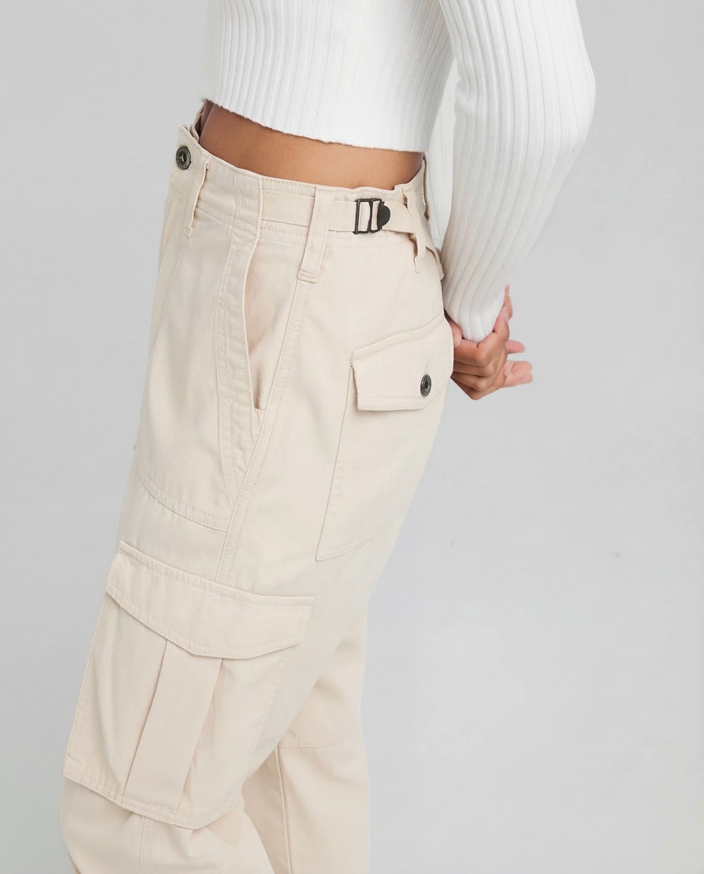 Cream Wide Leg Adjustable Cargo
