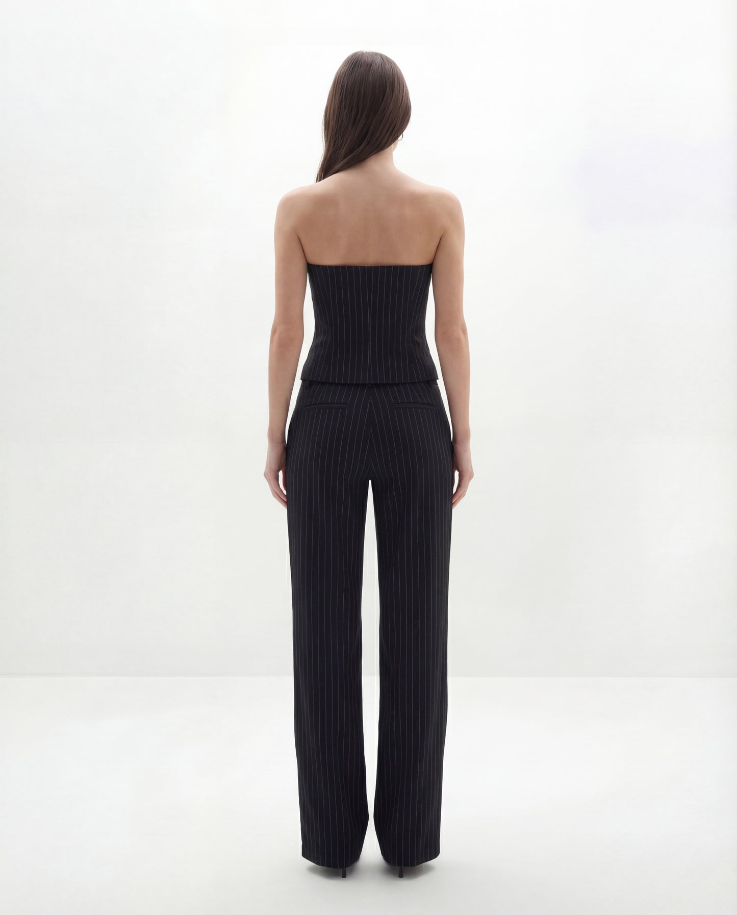 Pinstripes Button-Front Corset Top With Straight Pants