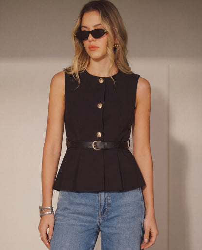 Gold Accent Vest In Black