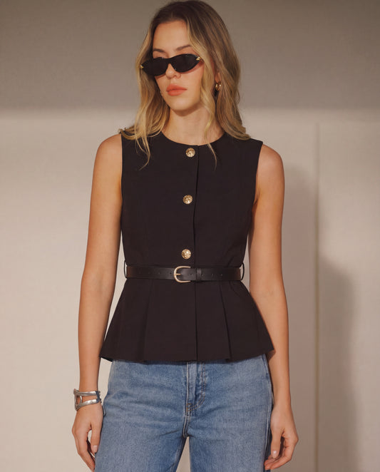 Gold Accent Vest In Black