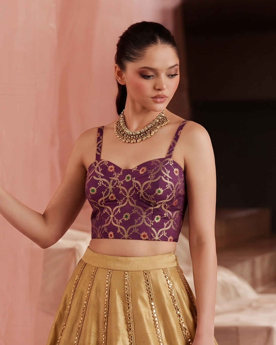 Wine Shabnami Brocade Corset Top
