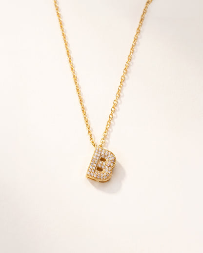 The B Rhinestone Anti Tarnish Necklace - Gold