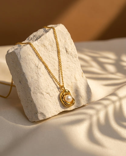 Golden Pearl Cradle Necklace
