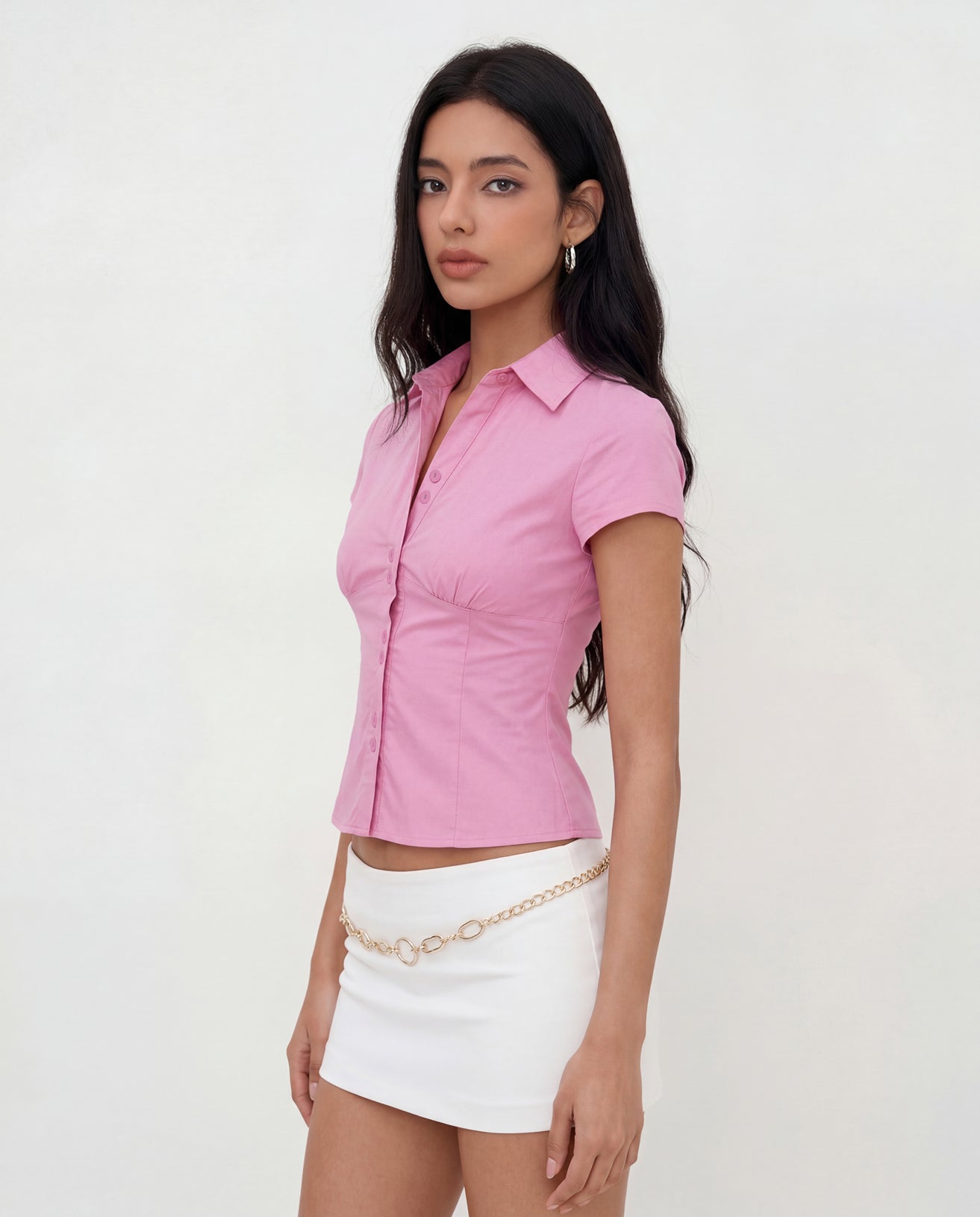 Pink Waist Fitted Cotton Shirt