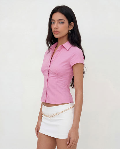 Pink Waist Fitted Cotton Shirt