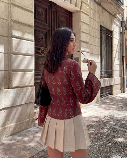 Heritage Print Fitted Shirt - Deep Red