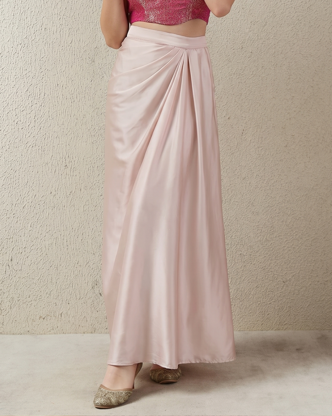 Fuschia Pink Banarasi Top & Skirt Coord set