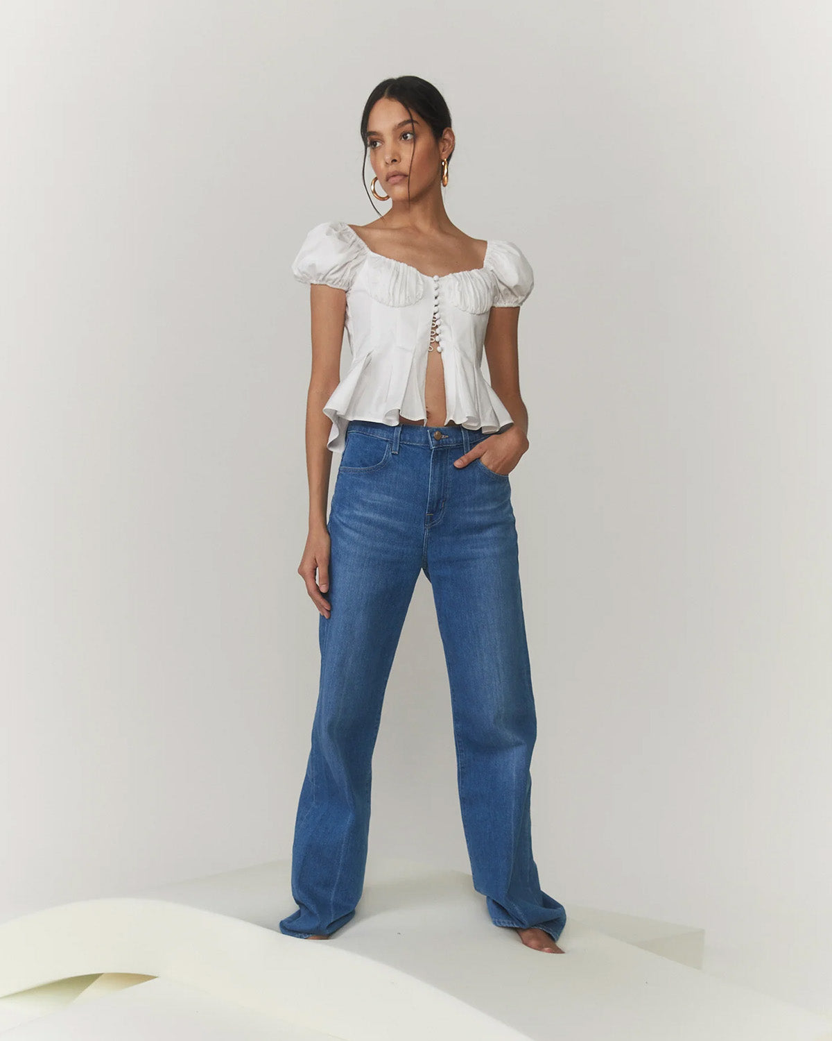 topwear,tops,outdoor events,glam, minimal, summer,woven,cotton,white,solid,ruched,skinny fit,peplum,waist length,flared hem,sweetheart neck,puff sleeves,short sleeves, OY1902-white,  25060014GG