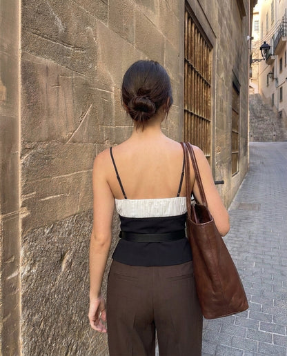 Black And White Ruched Detail Cami Top