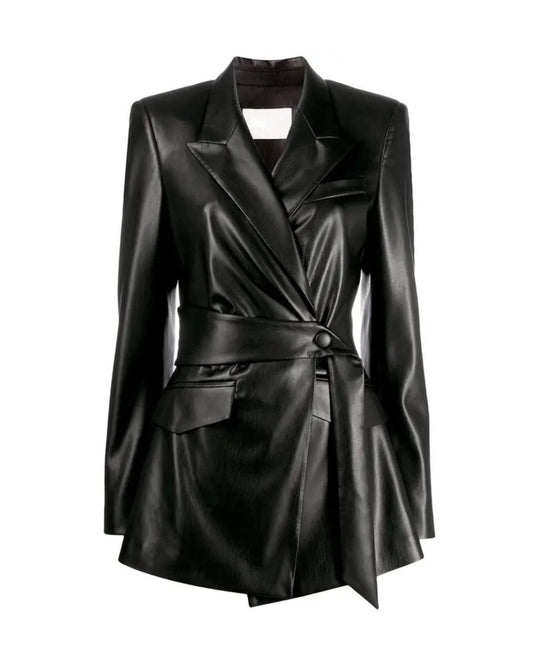 Peak Collar Wrap-Up Jacket with Belt
