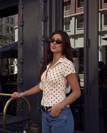 Ivory Polka Dot Waist Fitted Shirt