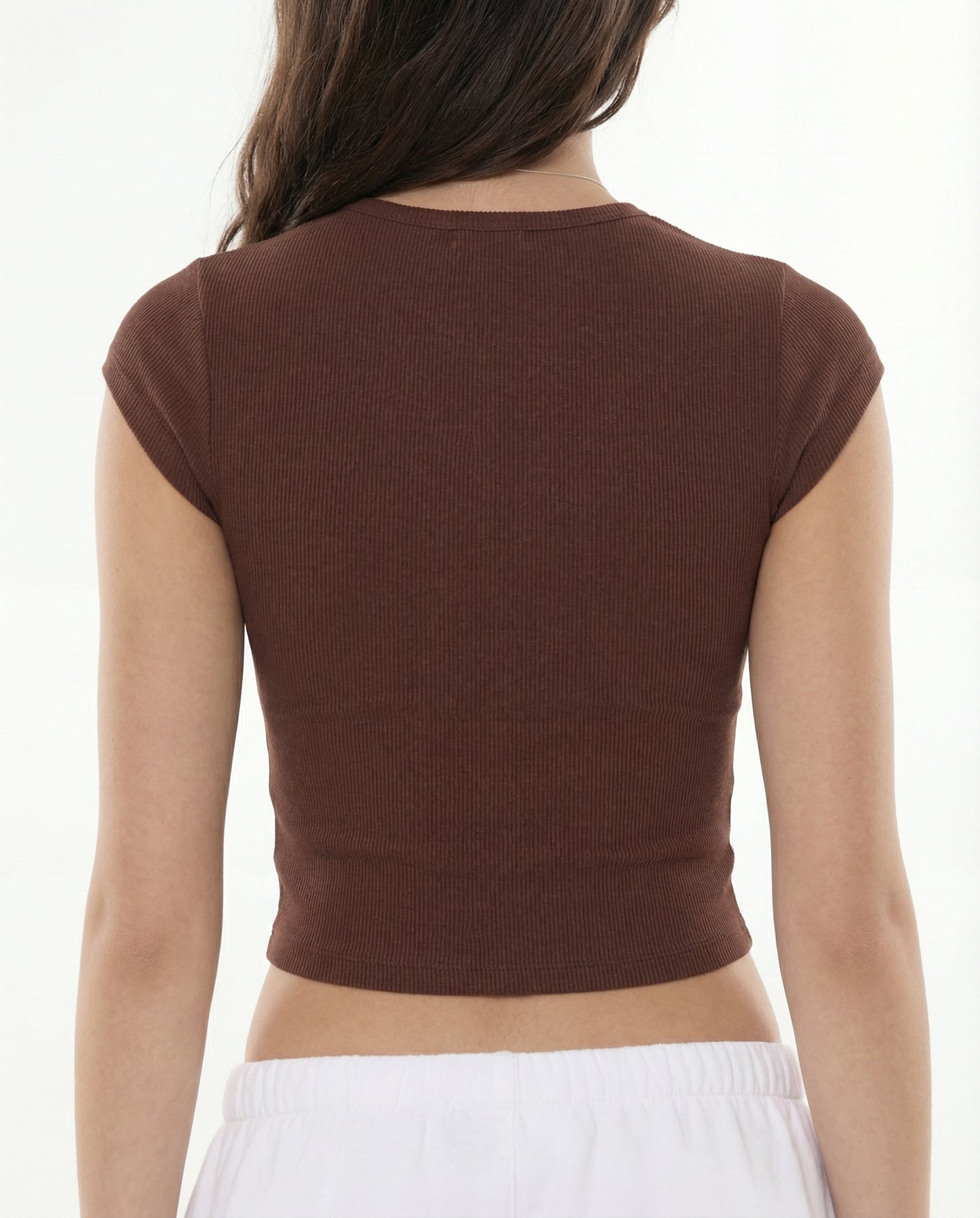 Brown Ribbed Fitted Top