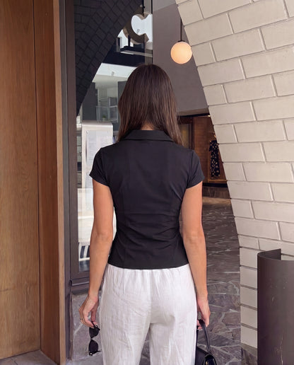 Black Waist Fitted Cotton Shirt