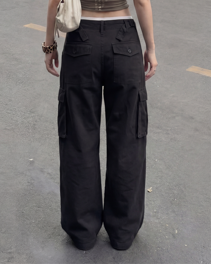 Black Wide Leg Adjustable Cargo