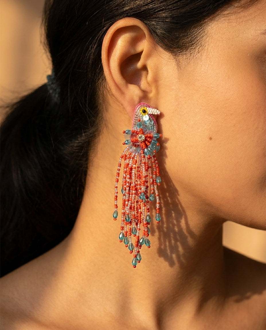 Coral Fringe Drop Earrings