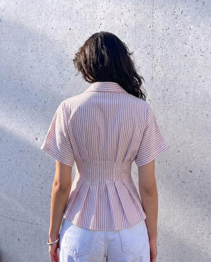 Pink Cinched Waist Striped Shirt