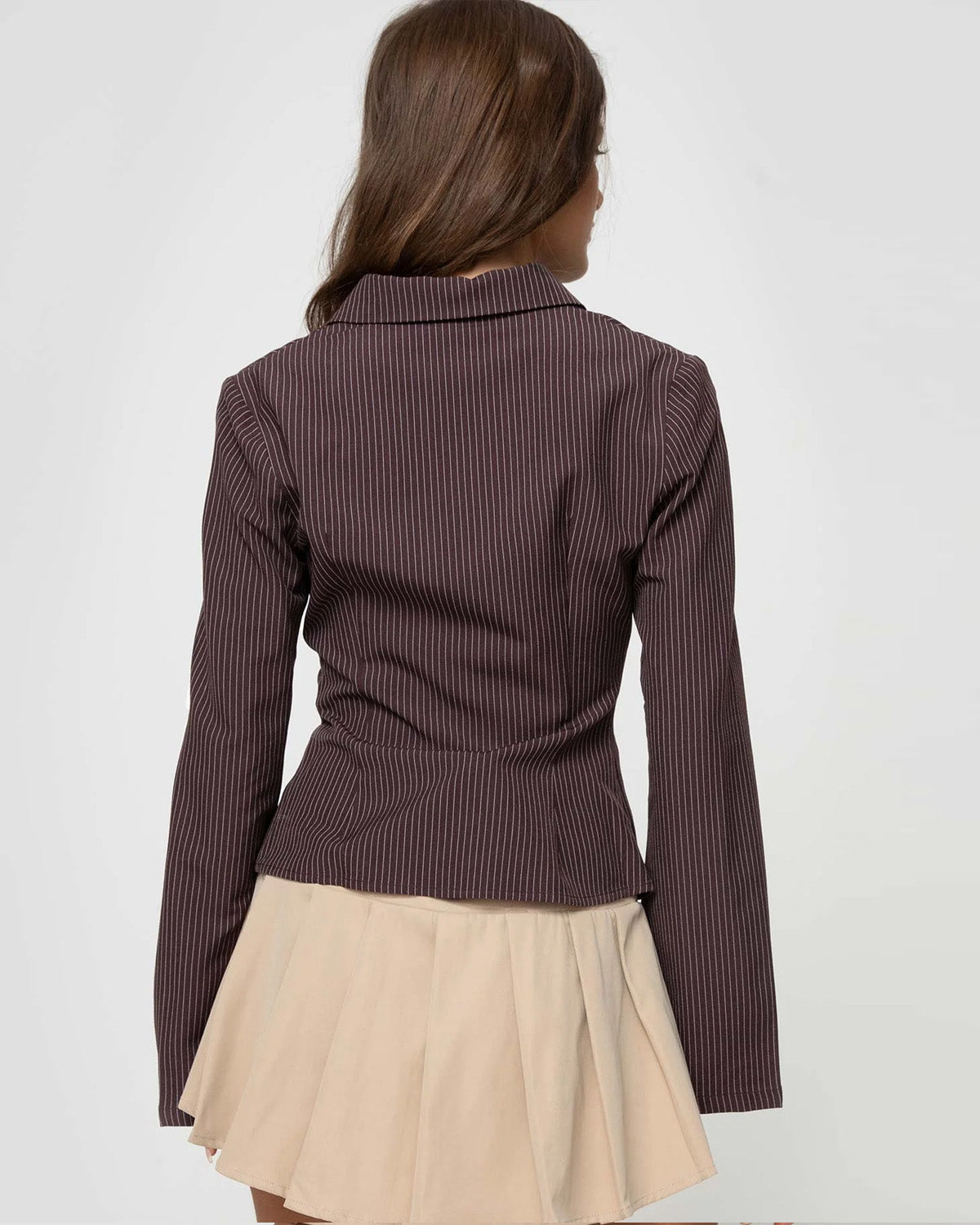 topwear,shirts,casual, semi-formal,minimal, streetwear,summer,woven,polycotton,brown,stripes,slim fit,regular,straight hem,collared,flared sleeves,long sleeves	25040023GG, OY1021
