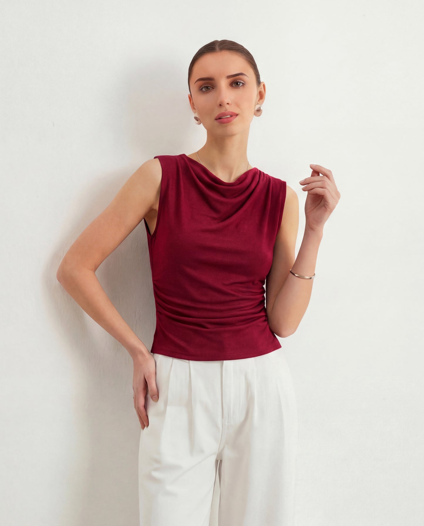 Cherry Red Cowl Neck Top