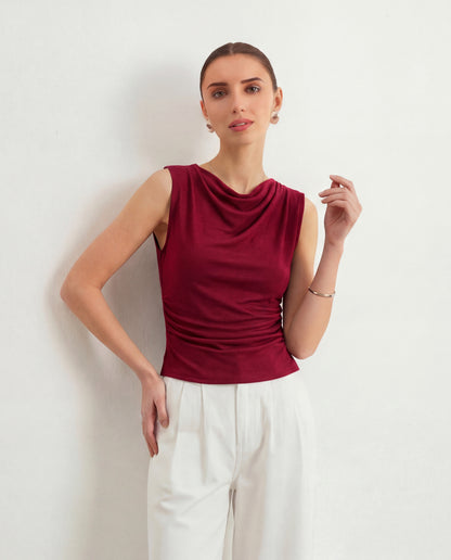 Cherry Red Cowl Neck Top